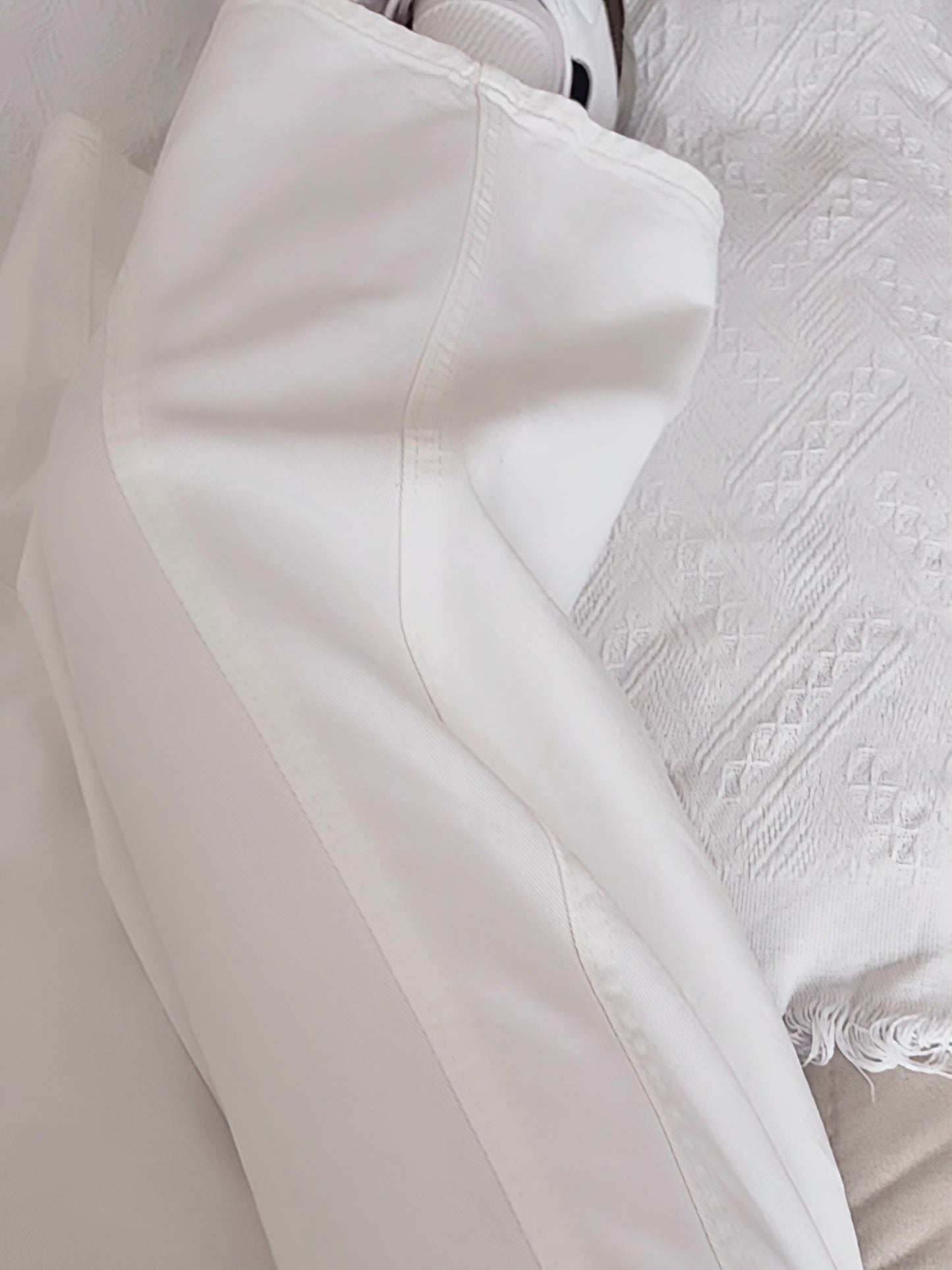 WHITE WIDE-LEG JEANS WITH CONTOUR SEAMS - PETITEGIRLS 小个子定制款