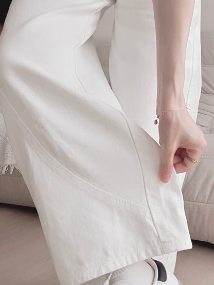WHITE WIDE-LEG JEANS WITH CONTOUR SEAMS - PETITEGIRLS 小个子定制款
