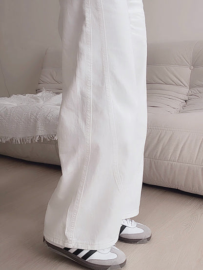 WHITE WIDE-LEG JEANS WITH CONTOUR SEAMS - PETITEGIRLS 小个子定制款
