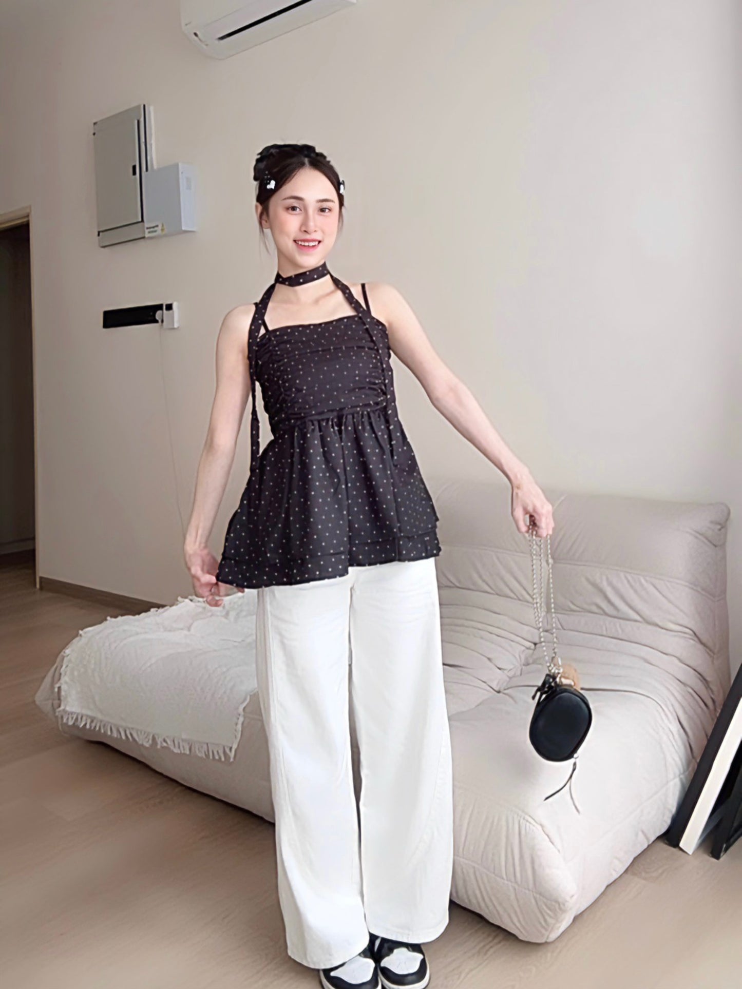 WHITE WIDE-LEG JEANS WITH CONTOUR SEAMS - PETITEGIRLS 小个子定制款