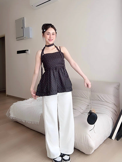 WHITE WIDE-LEG JEANS WITH CONTOUR SEAMS - PETITEGIRLS 小个子定制款