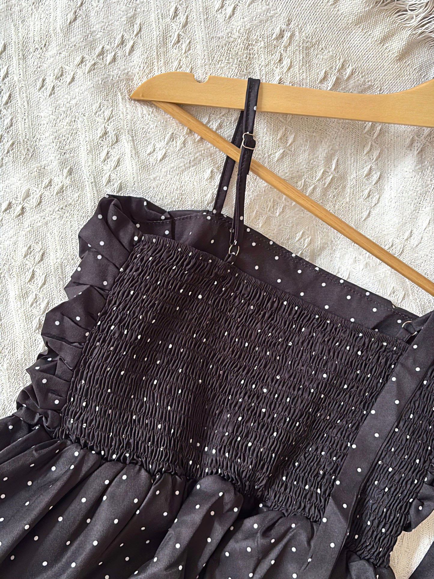 BLACK POLKA DOT RUFFLE CAMI TOP
