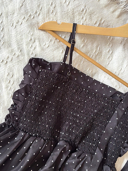BLACK POLKA DOT RUFFLE CAMI TOP