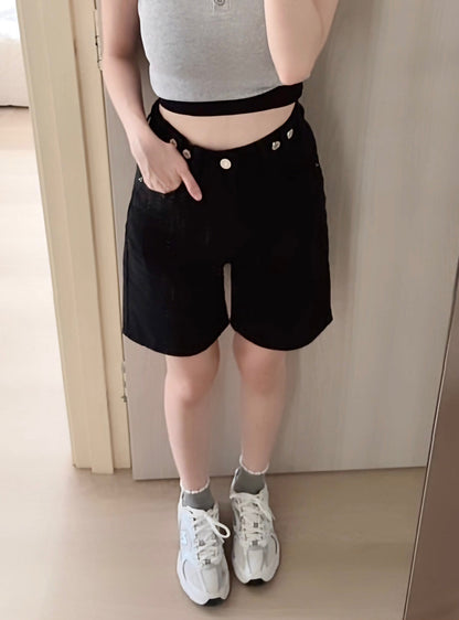 CASUAL BLACK DENIM SHORTS- PETITEGIRLS 小个子定制款