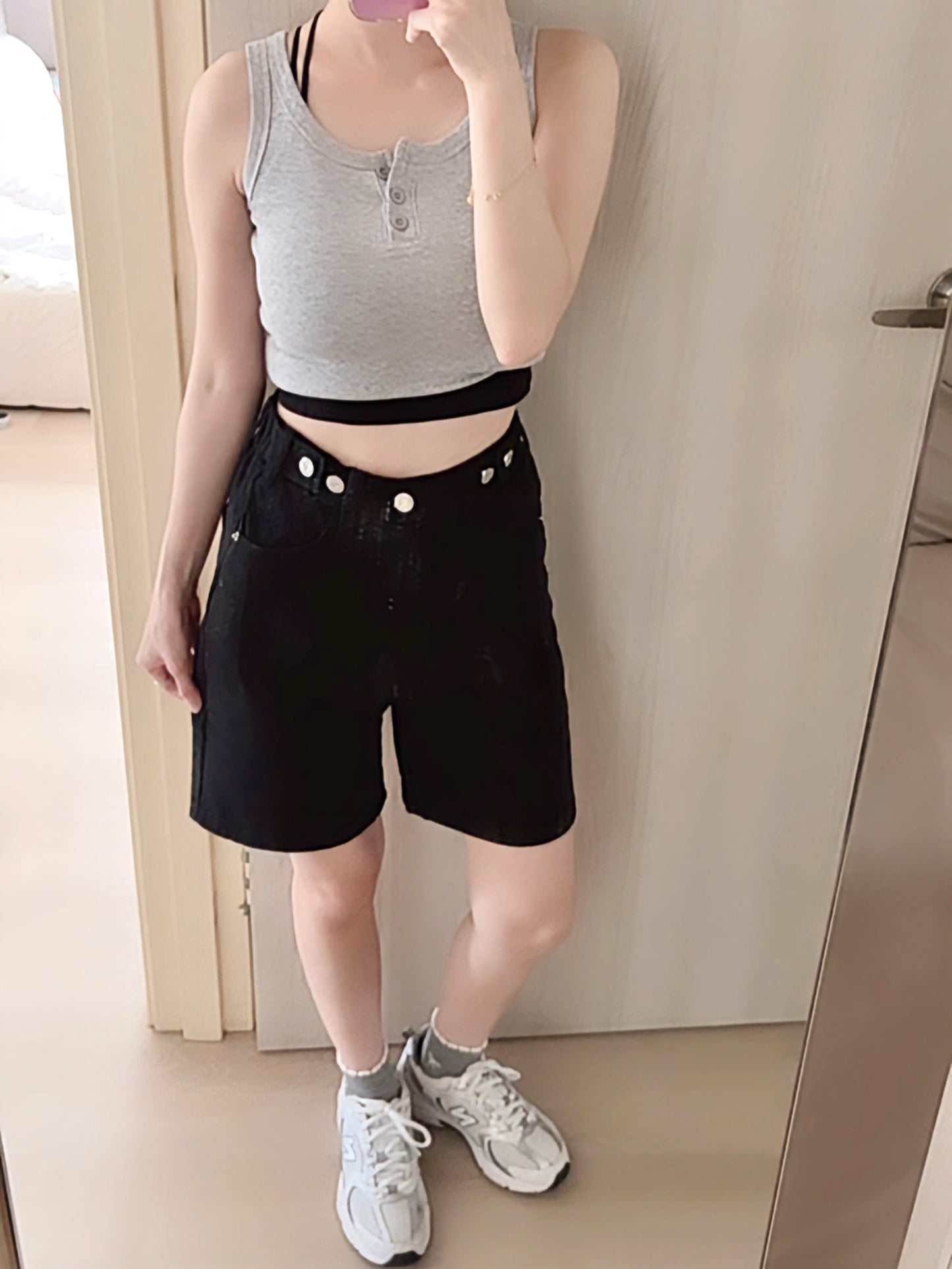 CASUAL BLACK DENIM SHORTS- PETITEGIRLS 小个子定制款