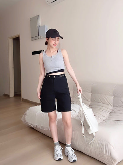 CASUAL BLACK DENIM SHORTS- PETITEGIRLS 小个子定制款
