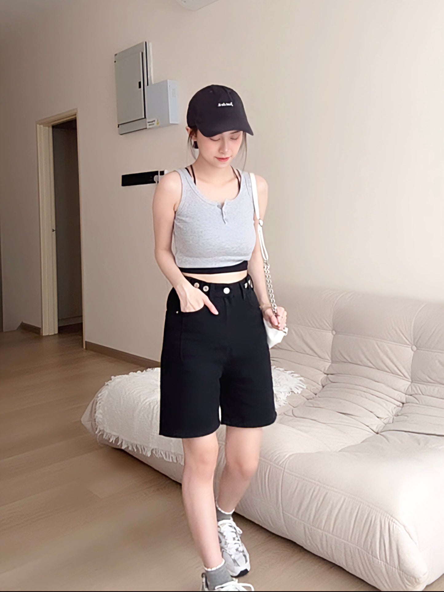 CASUAL BLACK DENIM SHORTS- PETITEGIRLS 小个子定制款