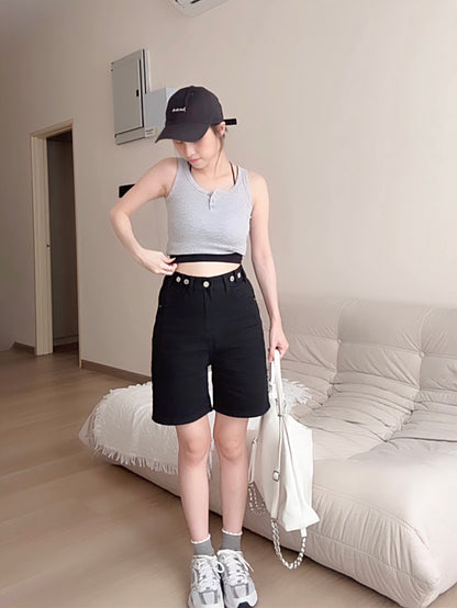 CASUAL BLACK DENIM SHORTS- PETITEGIRLS 小个子定制款