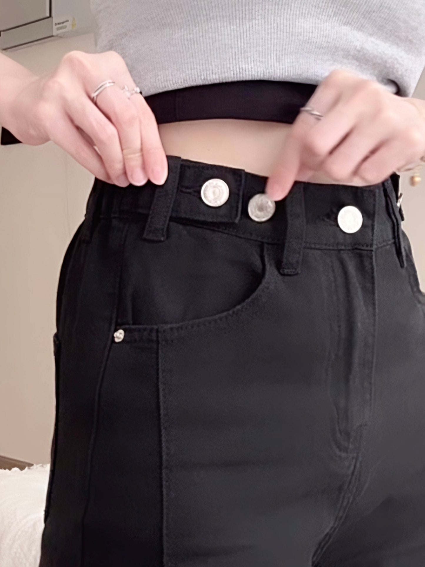 CASUAL BLACK DENIM SHORTS- PETITEGIRLS 小个子定制款