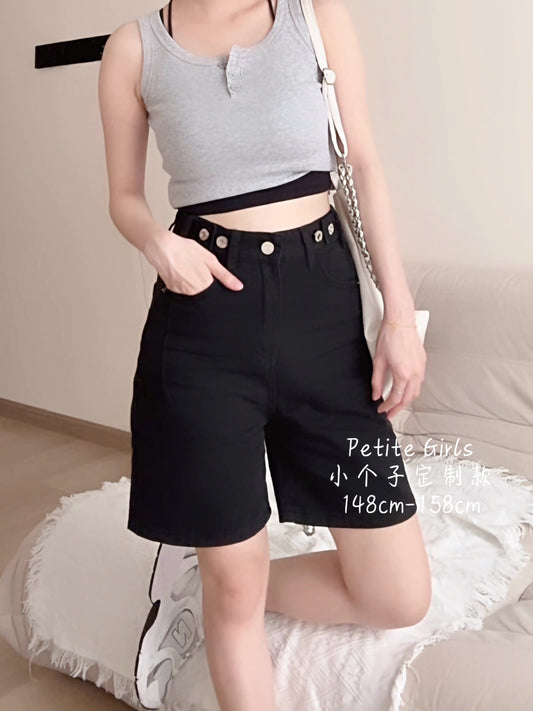 CASUAL BLACK DENIM SHORTS- PETITEGIRLS 小个子定制款