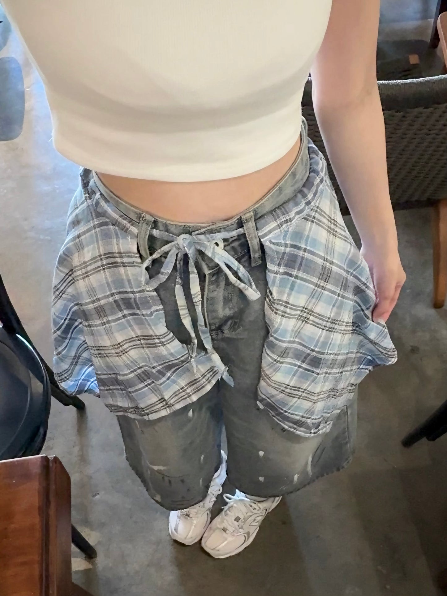 PLAID WRAP DENIM SHORTS - PETITEGIRLS 小个子定制款