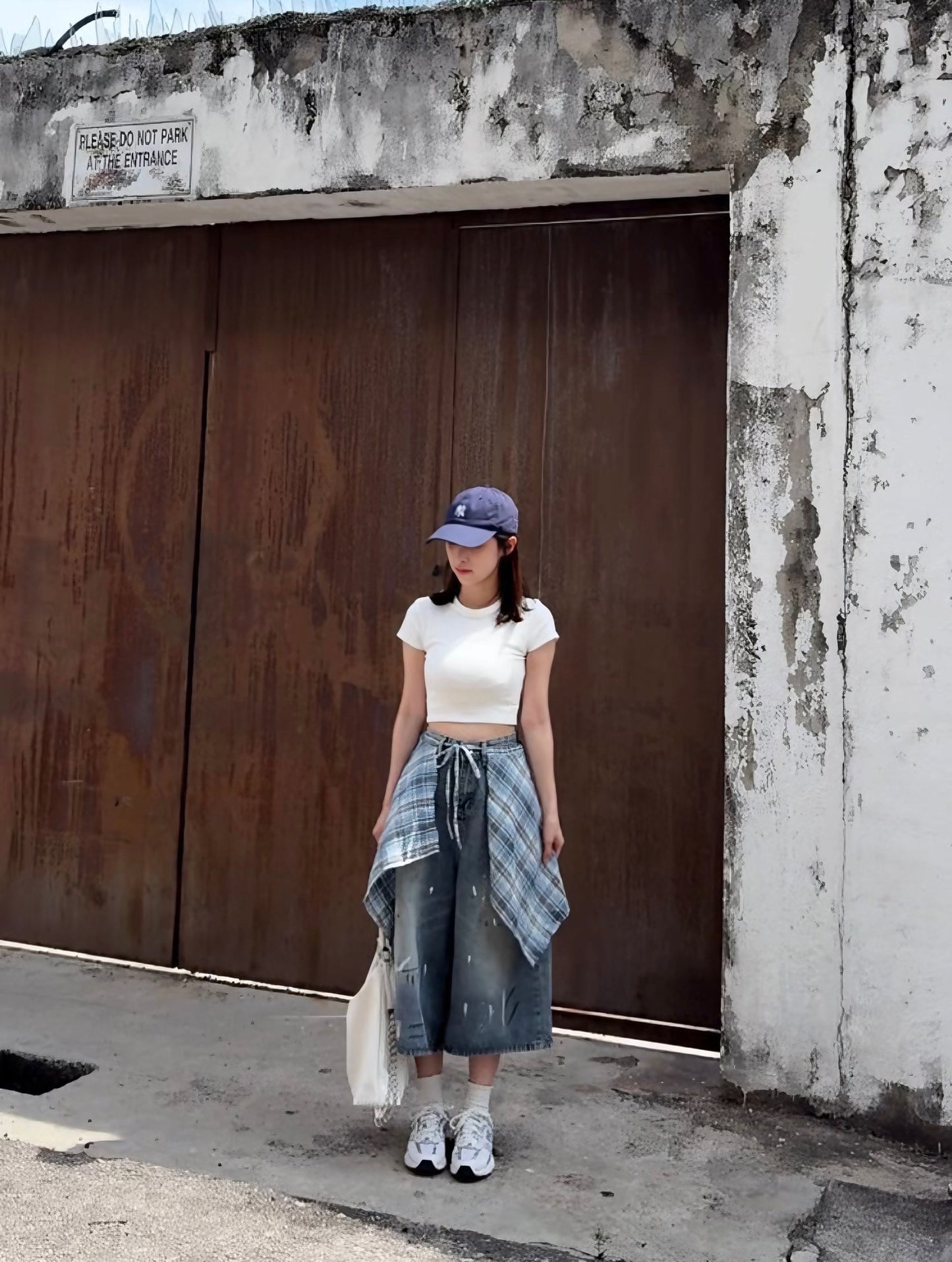 PLAID WRAP DENIM SHORTS - PETITEGIRLS 小个子定制款