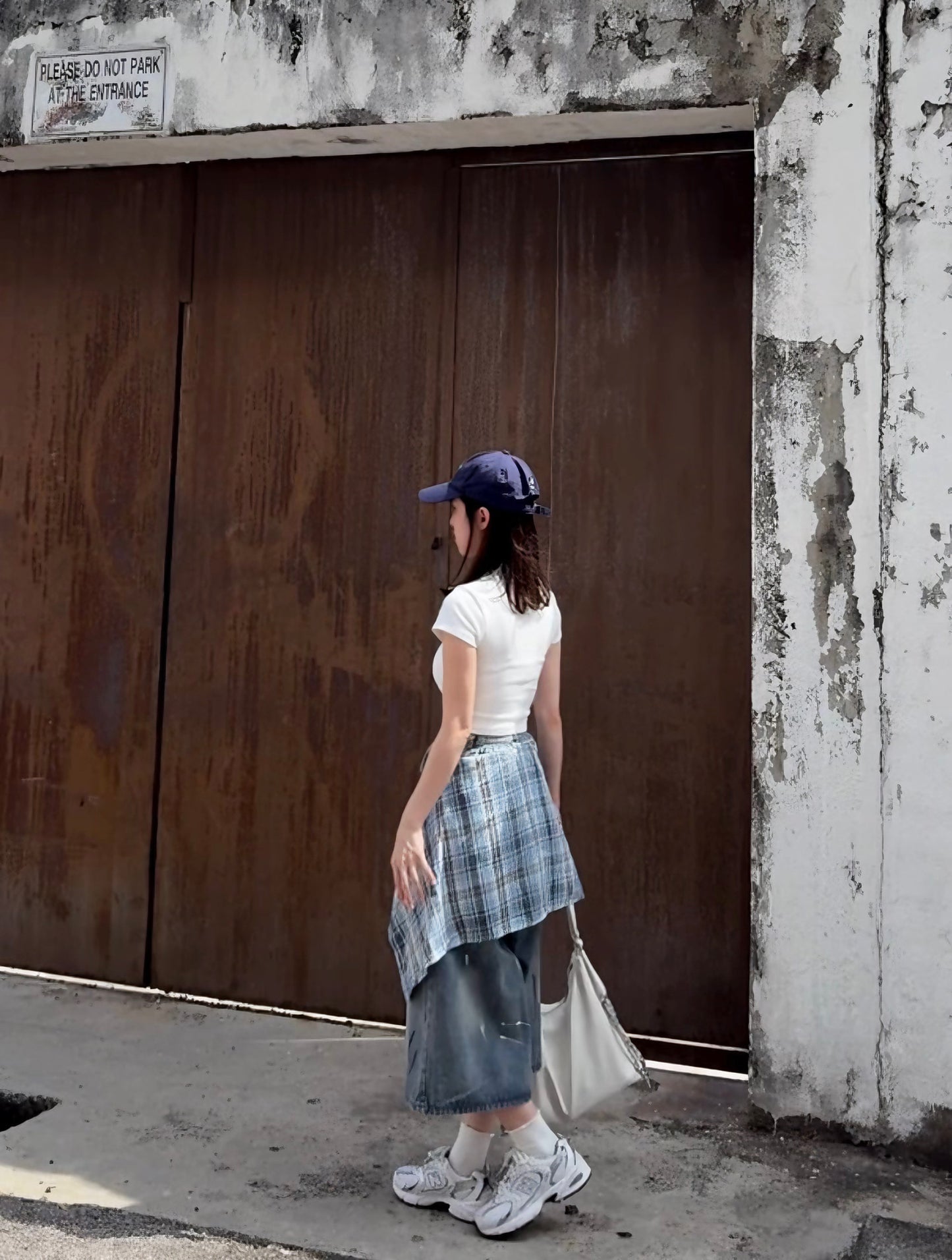 PLAID WRAP DENIM SHORTS - PETITEGIRLS 小个子定制款