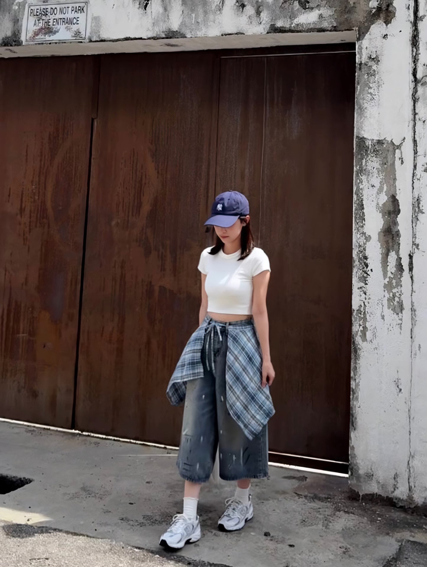 PLAID WRAP DENIM SHORTS - PETITEGIRLS 小个子定制款