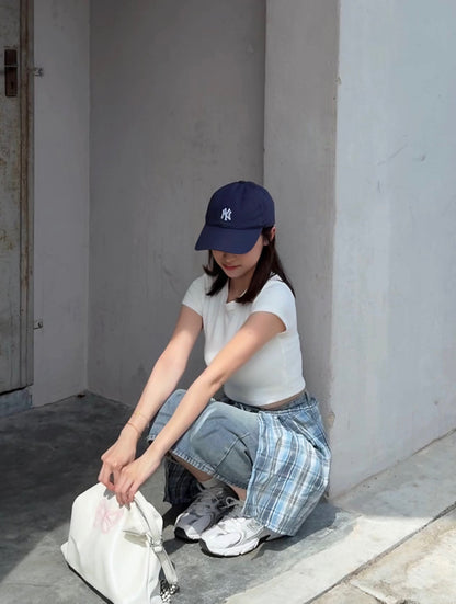 PLAID WRAP DENIM SHORTS - PETITEGIRLS 小个子定制款