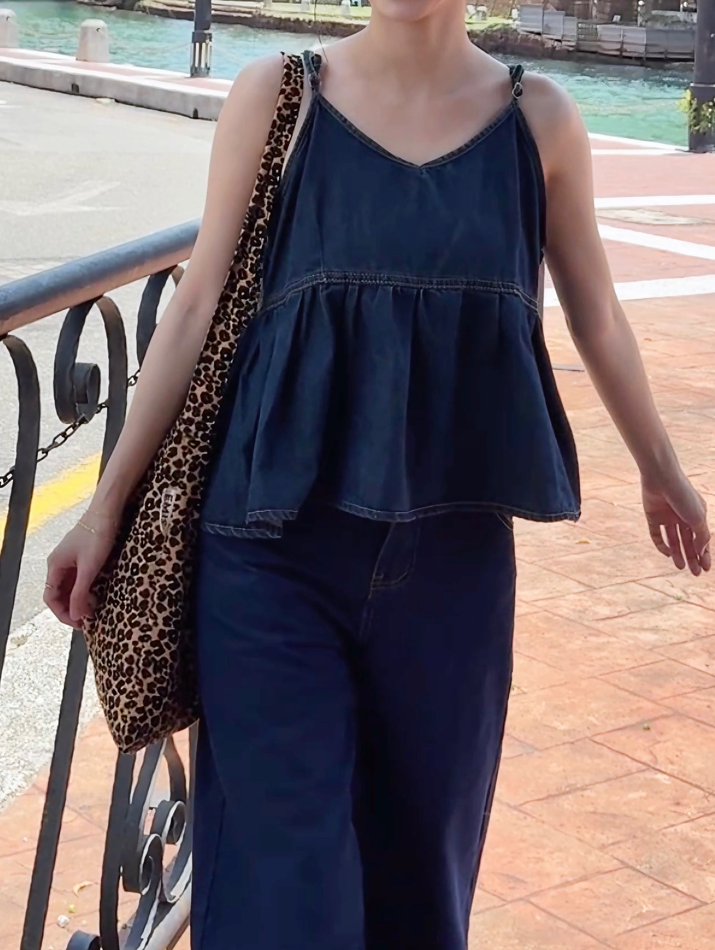 DENIM BABYDOLL CAMI TOP