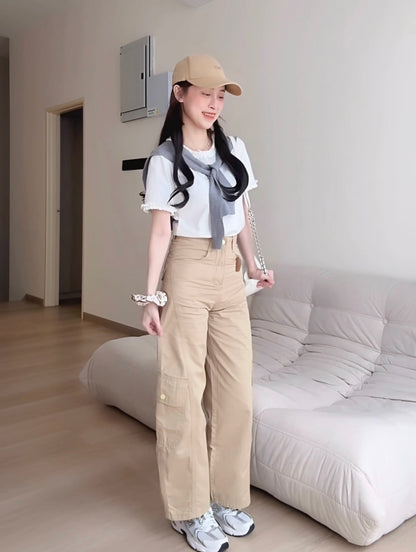 Soft Khaki Cargo Pants - PETITEGIRLS 小个子定制款