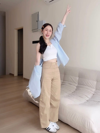 Soft Khaki Cargo Pants - PETITEGIRLS 小个子定制款