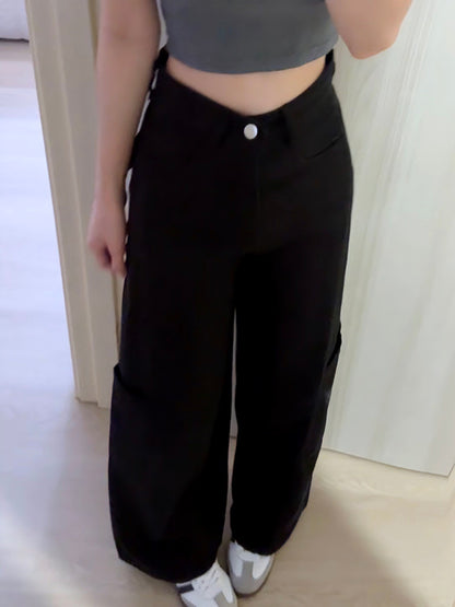BLACK POCKET CARGO JEANS - PETITEGIRLS 小个子定制款