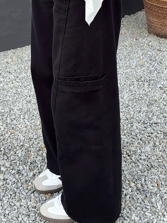 BLACK POCKET CARGO JEANS - PETITEGIRLS 小个子定制款