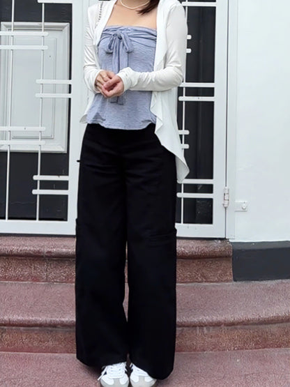 BLACK POCKET CARGO JEANS - PETITEGIRLS 小个子定制款