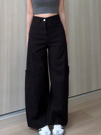 BLACK POCKET CARGO JEANS - PETITEGIRLS 小个子定制款