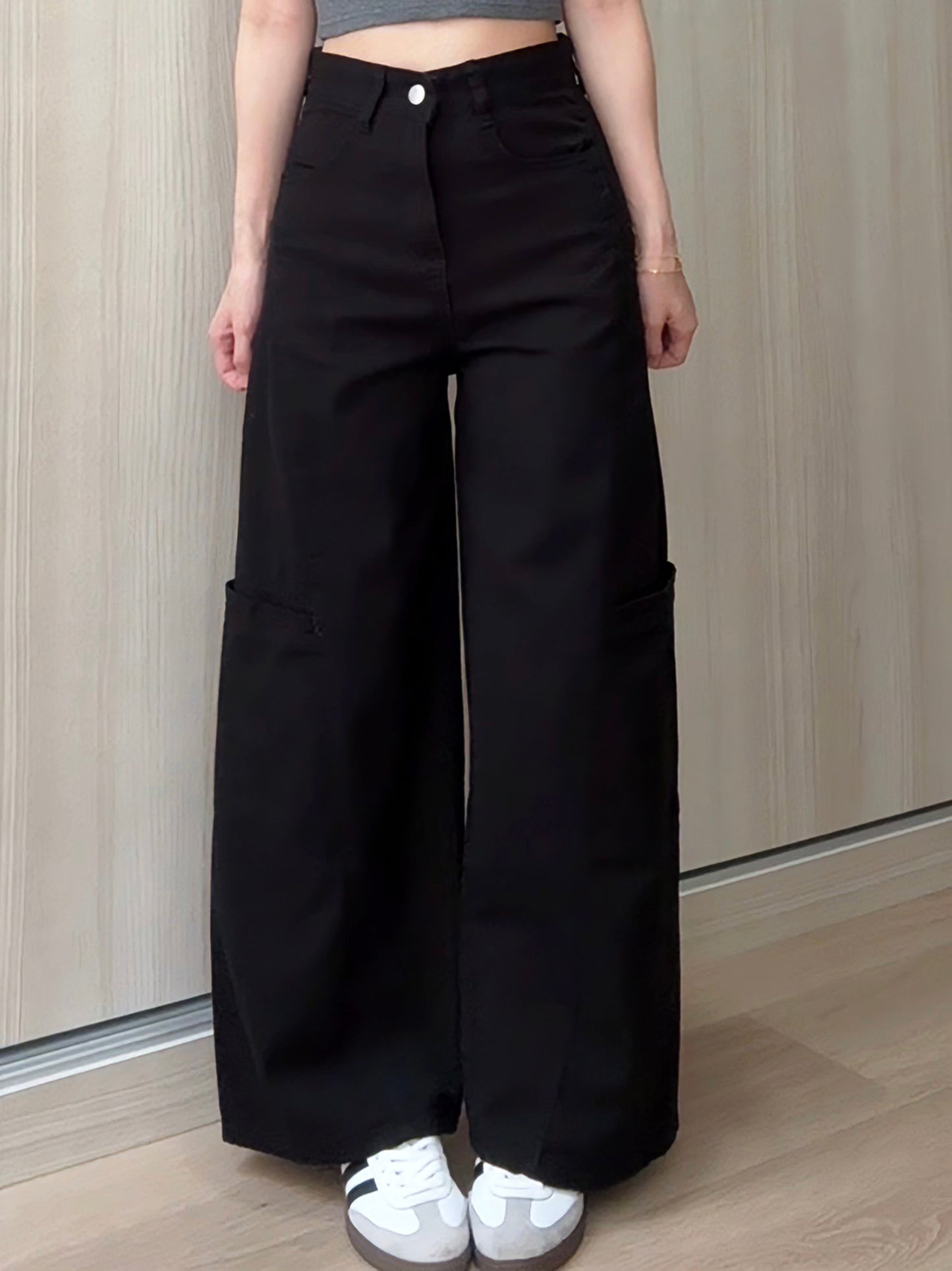 BLACK POCKET CARGO JEANS - PETITEGIRLS 小个子定制款