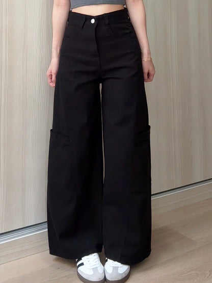 BLACK POCKET CARGO JEANS - PETITEGIRLS 小个子定制款