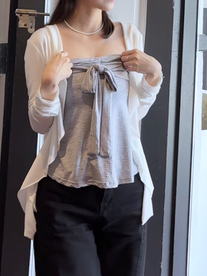 SOFT DRAPE TIE-FRONT CAMI WITH SHEER LAYER