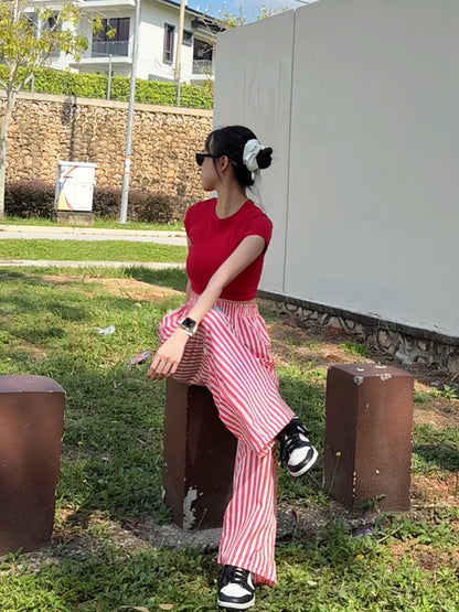 RED STRIPE SUMMER PANTS - PETITEGIRLS 小个子定制款