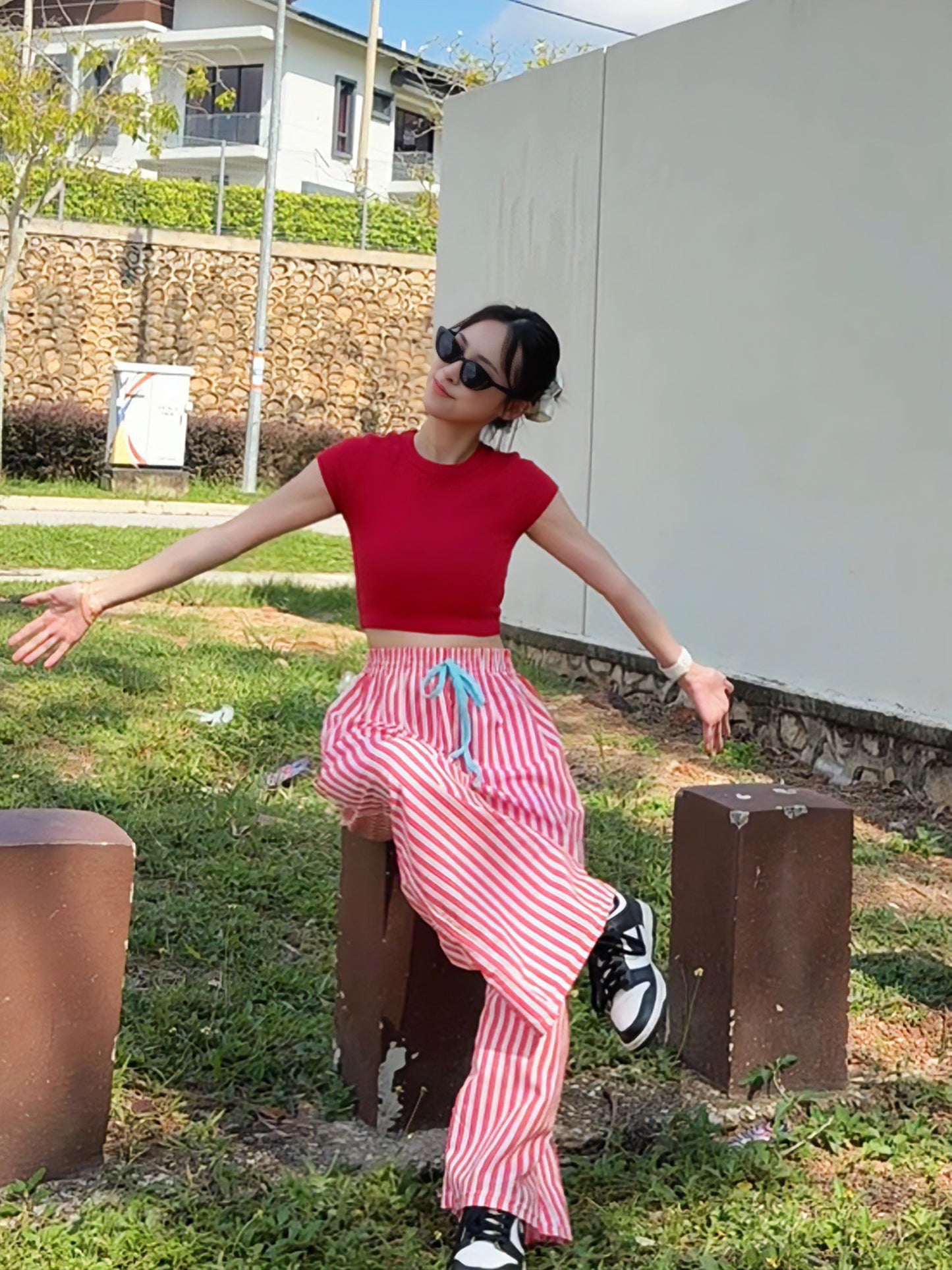 RED STRIPE SUMMER PANTS - PETITEGIRLS 小个子定制款