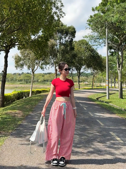 RED STRIPE SUMMER PANTS - PETITEGIRLS 小个子定制款