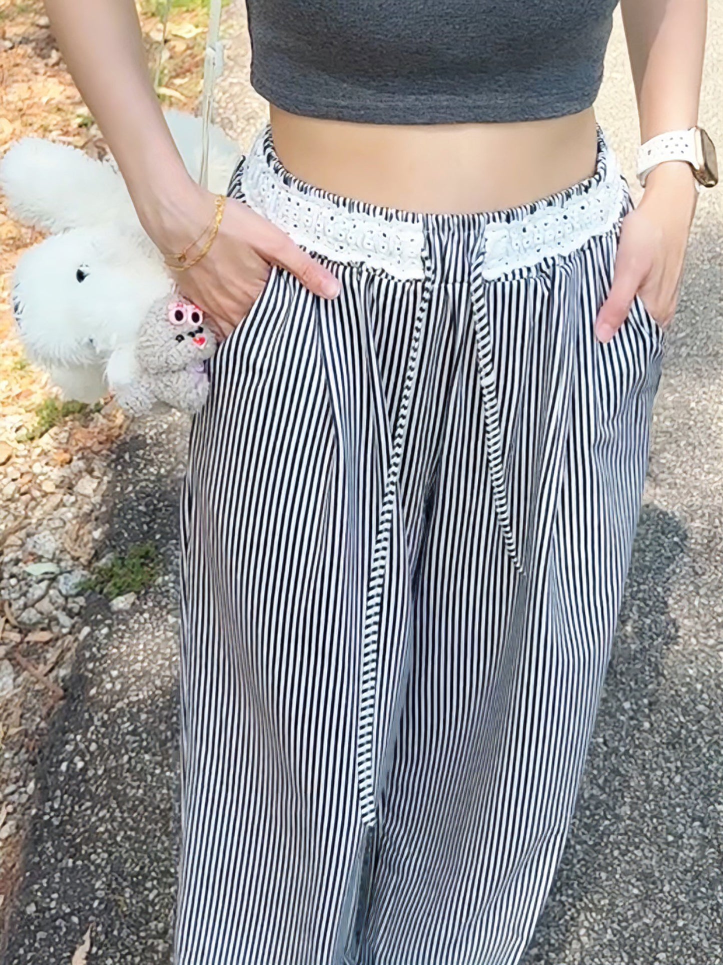 BLACK & WHITE CLEAN FIT STRIPE PANTS - PETITEGIRLS 小个子定制款