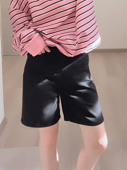 CASUAL BLACK DENIM SHORTS- PETITEGIRLS 小个子定制款