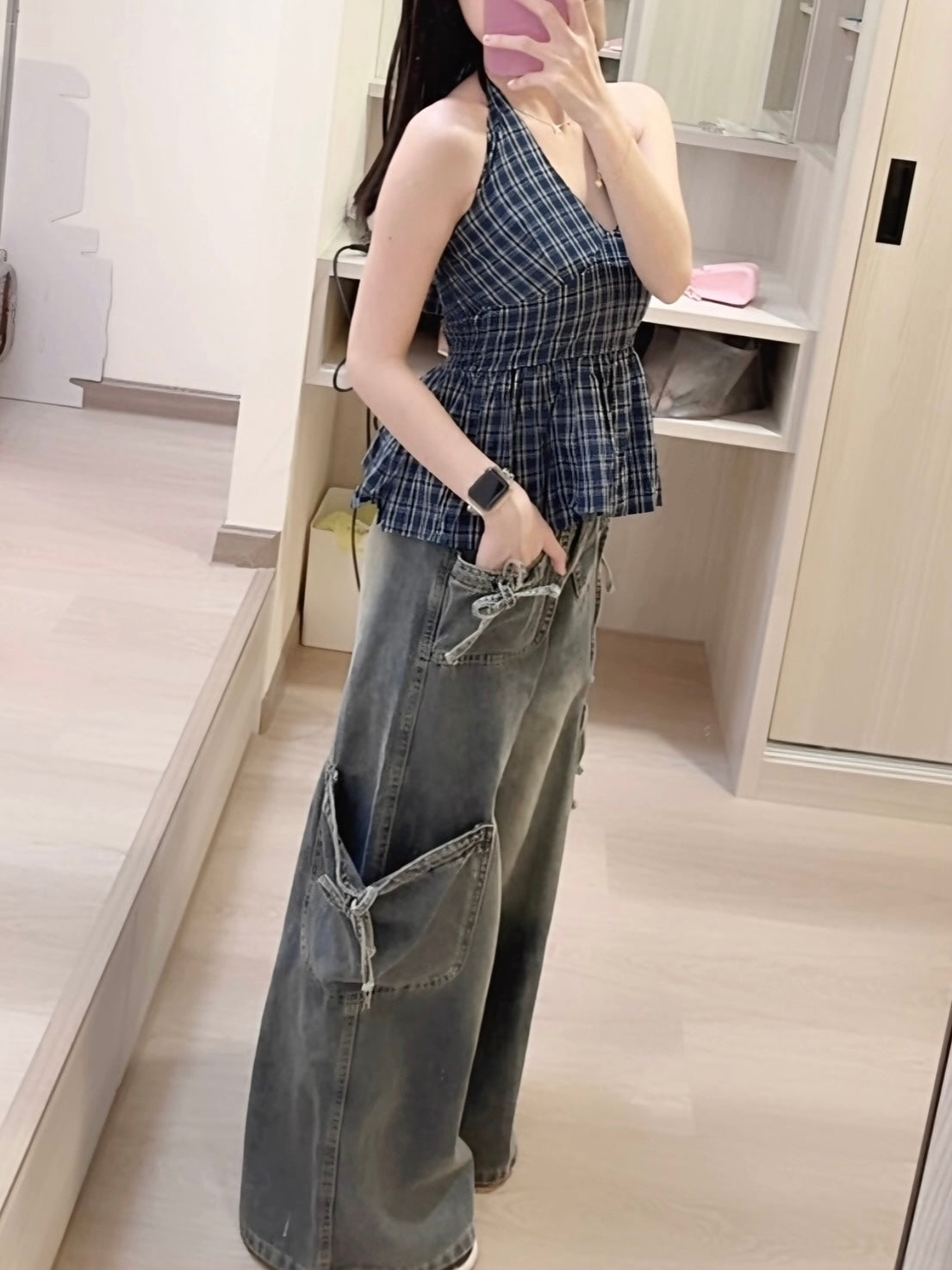 VINTAGE DENIM PANTS WITH POCKET- PETITEGIRLS 小个子定制款