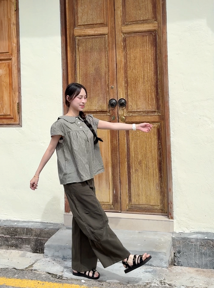 ARMY GREEN WIDE LEG DENIM PANTS - PETITEGIRLS 小个子定制款