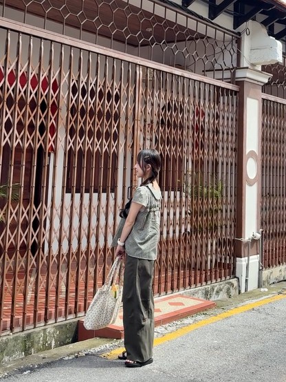ARMY GREEN WIDE LEG DENIM PANTS - PETITEGIRLS 小个子定制款