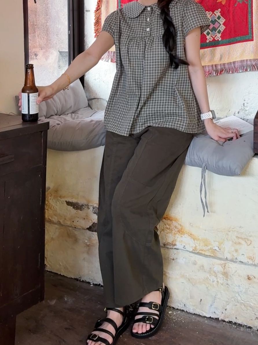 ARMY GREEN WIDE LEG DENIM PANTS - PETITEGIRLS 小个子定制款