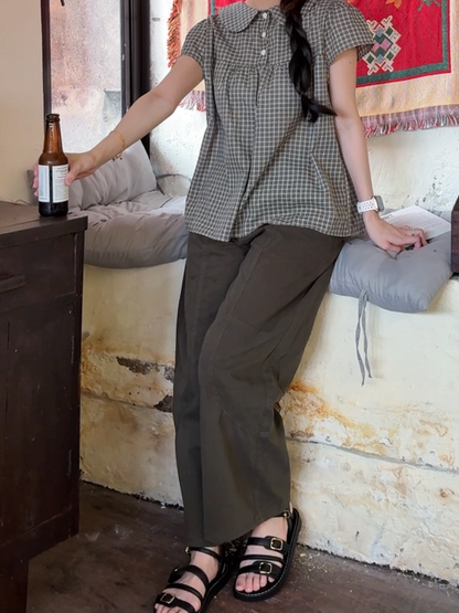 ARMY GREEN WIDE LEG DENIM PANTS - PETITEGIRLS 小个子定制款