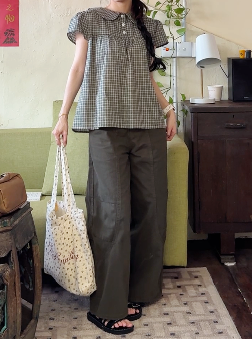 ARMY GREEN WIDE LEG DENIM PANTS - PETITEGIRLS 小个子定制款