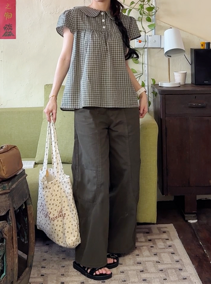 ARMY GREEN WIDE LEG DENIM PANTS - PETITEGIRLS 小个子定制款
