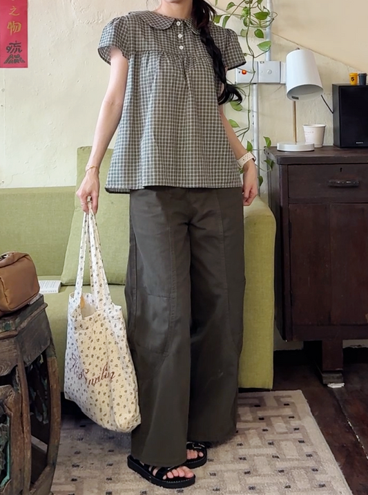 ARMY GREEN WIDE LEG DENIM PANTS - PETITEGIRLS 小个子定制款