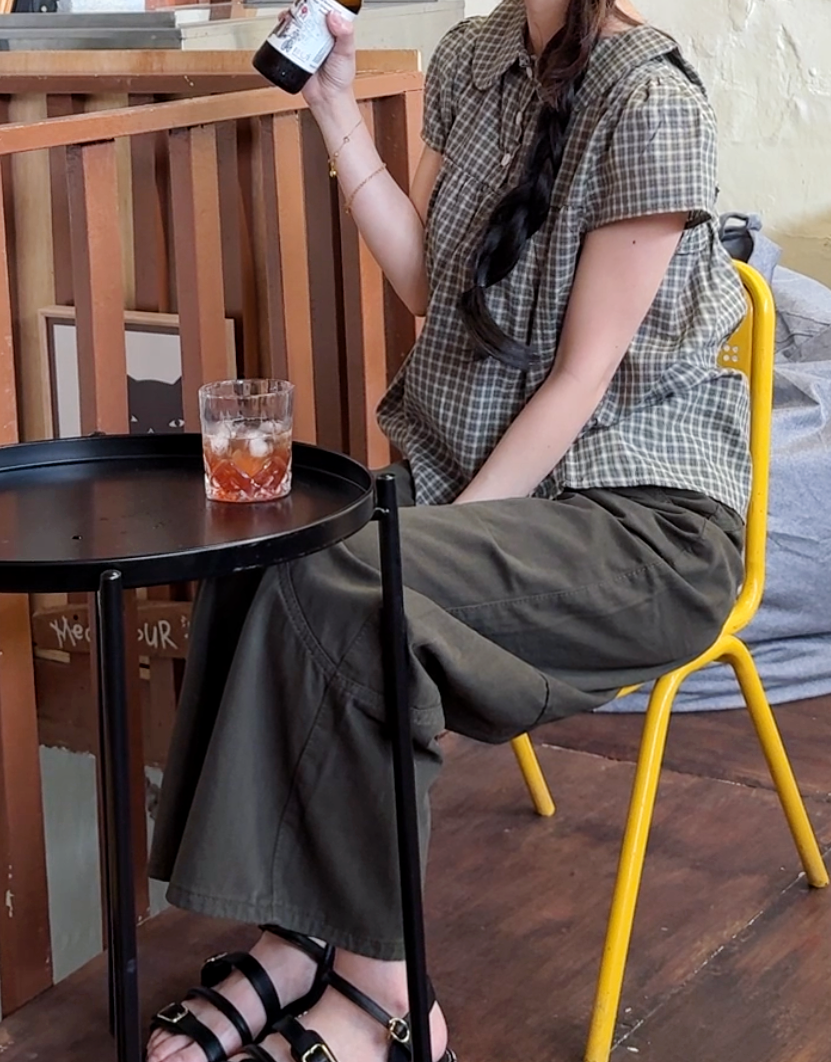 ARMY GREEN WIDE LEG DENIM PANTS - PETITEGIRLS 小个子定制款