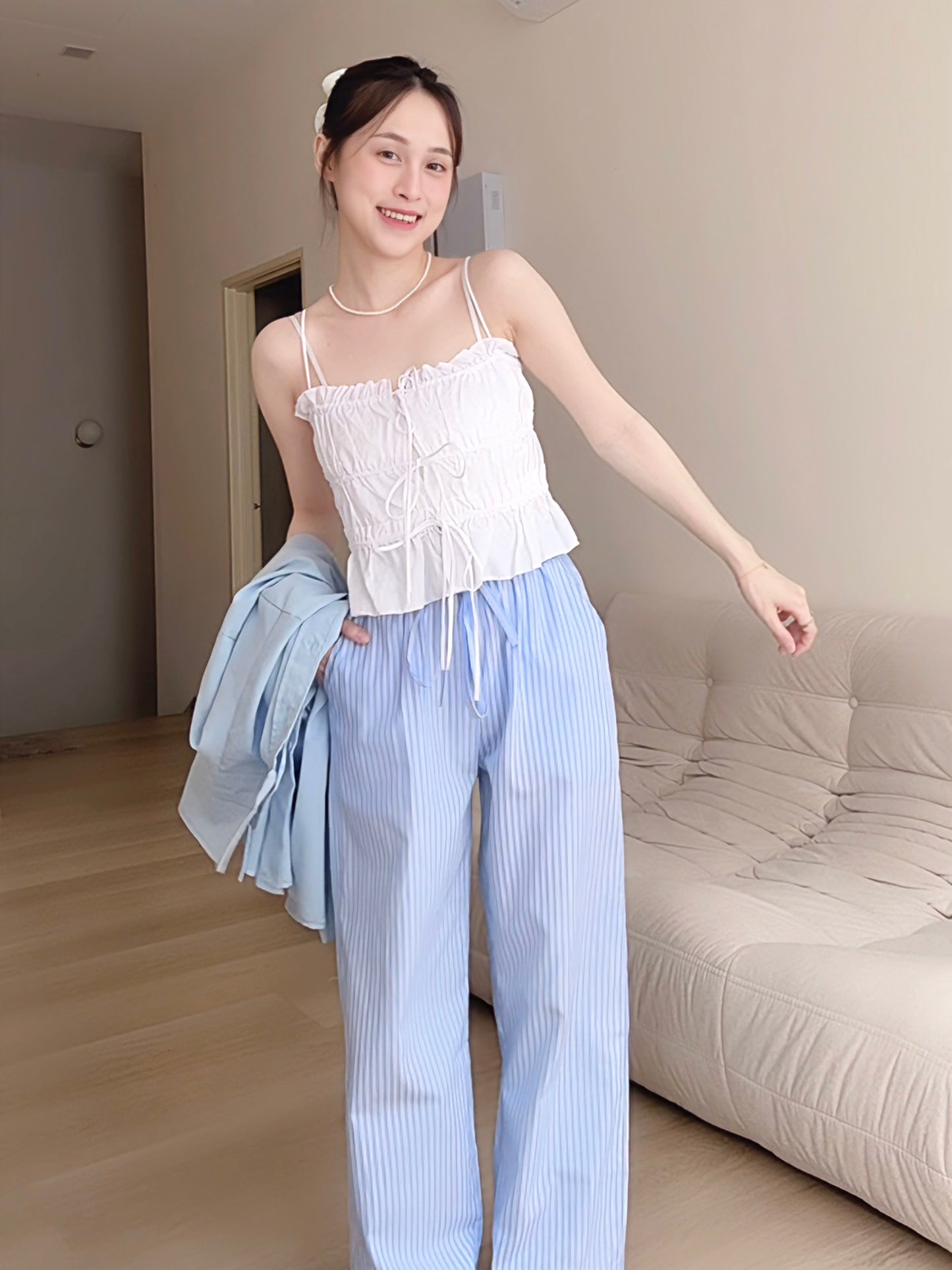 BLUE STRIPE COMFORT PANTS - PETITEGIRLS 小个子定制款