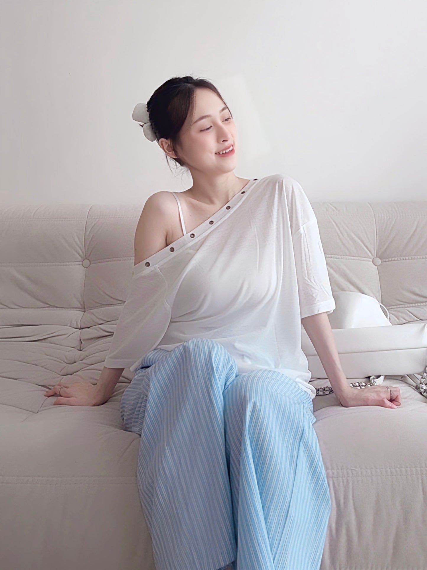 BLUE STRIPE COMFORT PANTS - PETITEGIRLS 小个子定制款