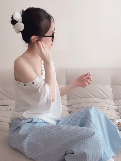 BLUE STRIPE COMFORT PANTS - PETITEGIRLS 小个子定制款