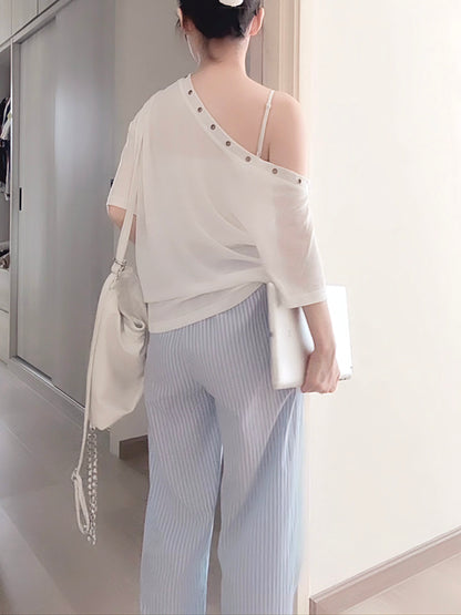 BLUE STRIPE COMFORT PANTS - PETITEGIRLS 小个子定制款