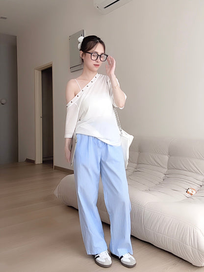 BLUE STRIPE COMFORT PANTS - PETITEGIRLS 小个子定制款