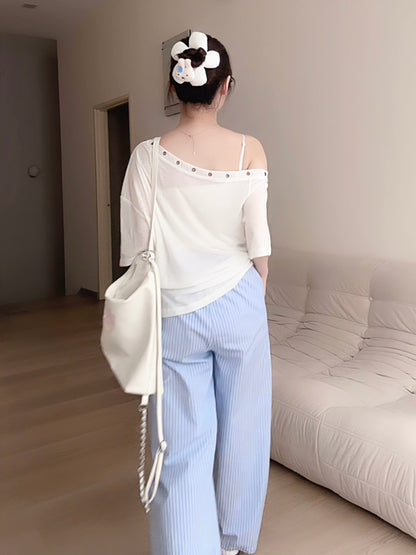 BLUE STRIPE COMFORT PANTS - PETITEGIRLS 小个子定制款