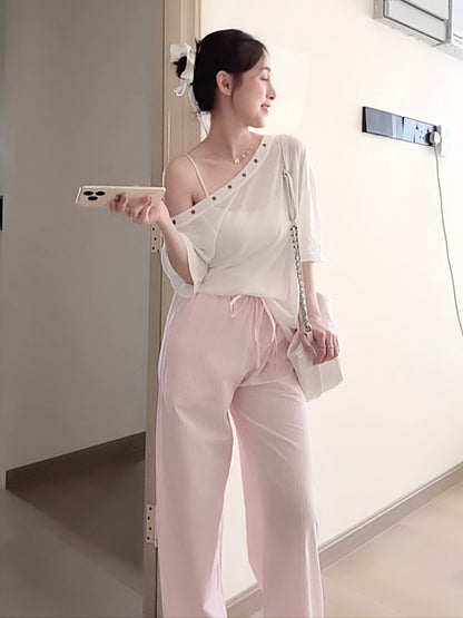 PINK STRIPE COMFORT PANTS - PETITEGIRLS 小个子定制款